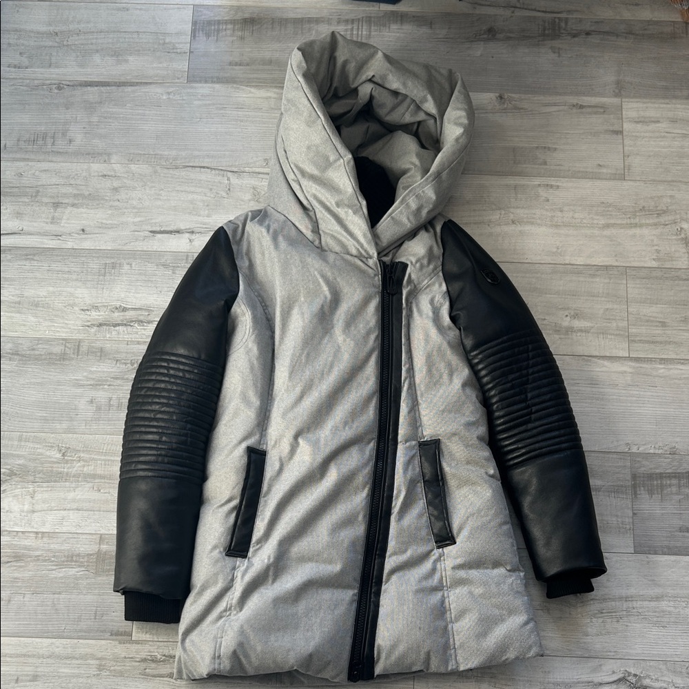 Noize Gray and Black Pleather Puffer Jacket